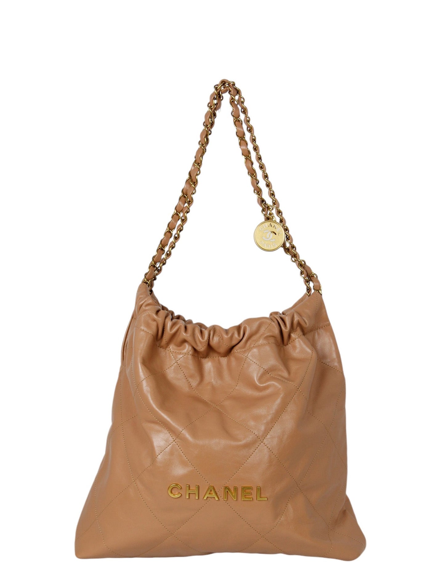 Chanel Dark Beige Leather Quilted 22 Tote Bag