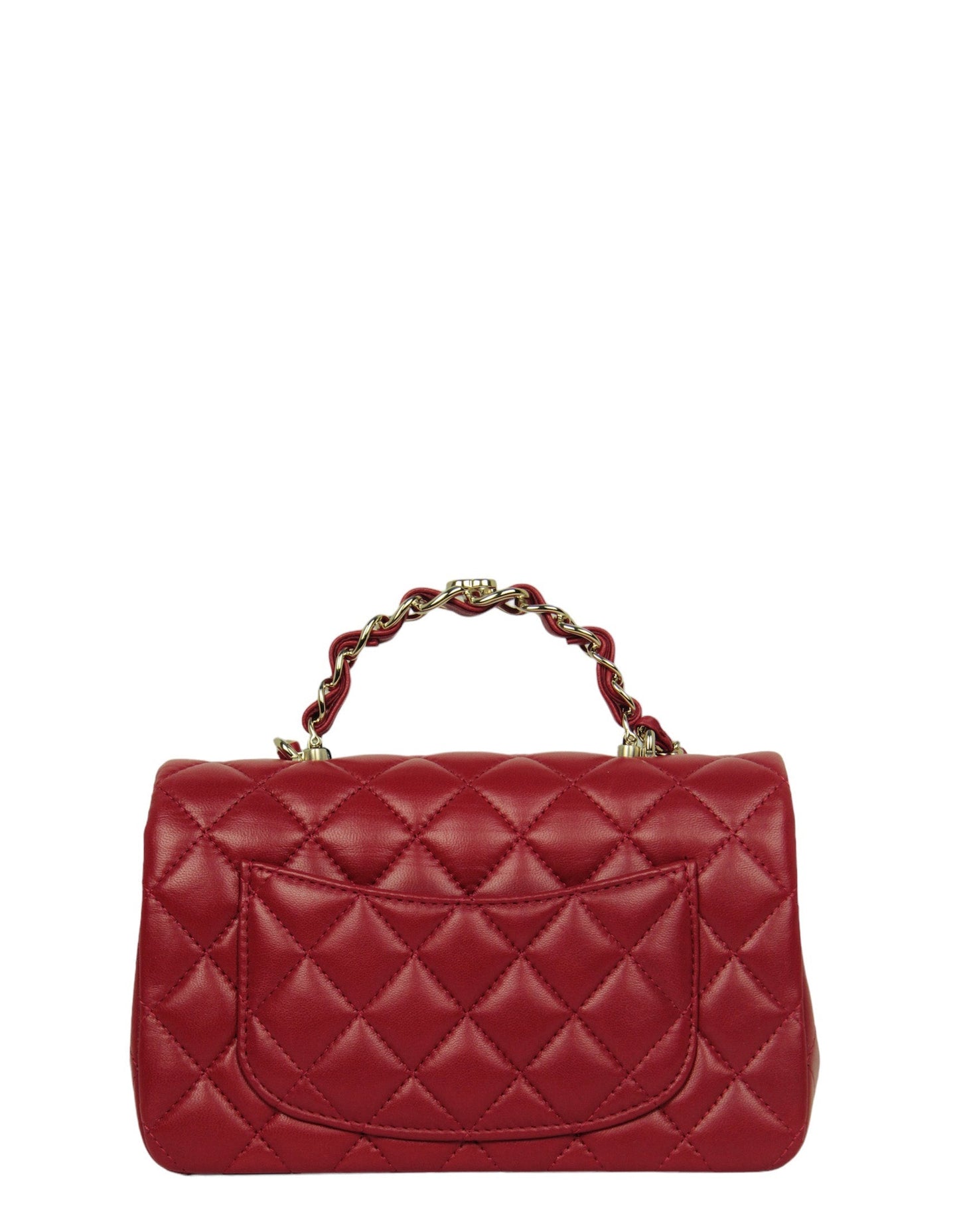 Chanel NWT Red Lambskin Quilted Mini Top Handle Rectangular Flap Bag