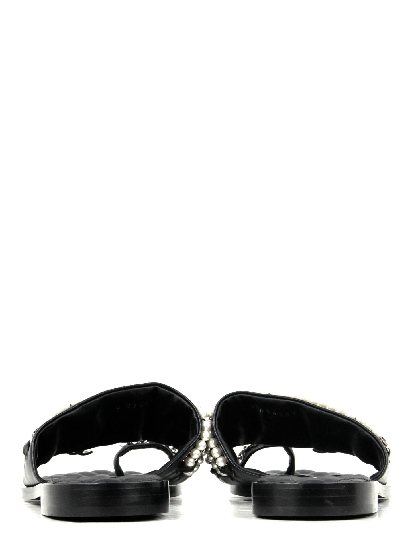 Chanel Pearl and Leather Laced Chain Sandals sz