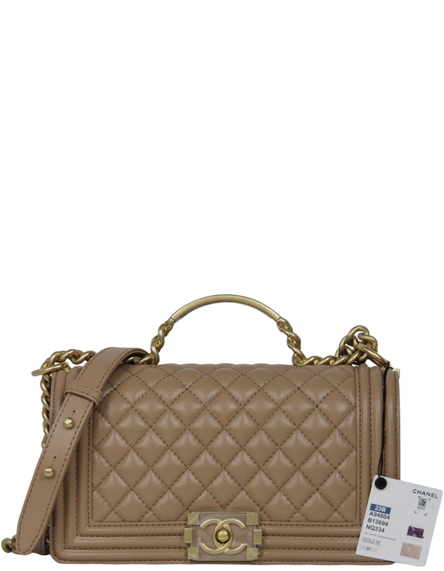 Chanel 2023 NWT Dark Beige Caviar Medium Top Handle Boy Bag