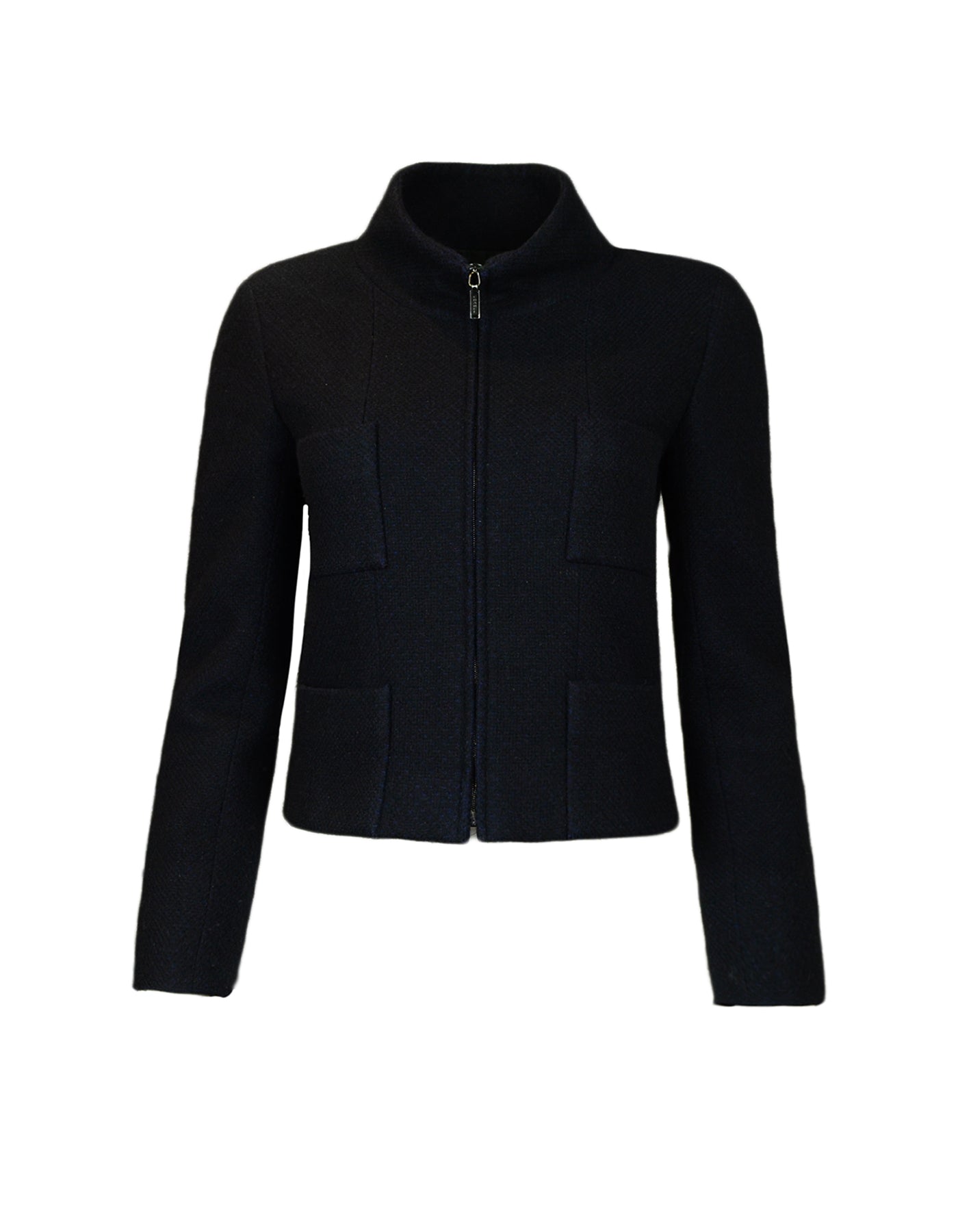 Chanel Black Cashmere Four-Pocket Zip-Up Jacket sz 36