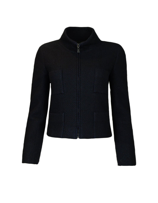 Chanel Black Cashmere Four-Pocket Zip-Up Jacket sz 36