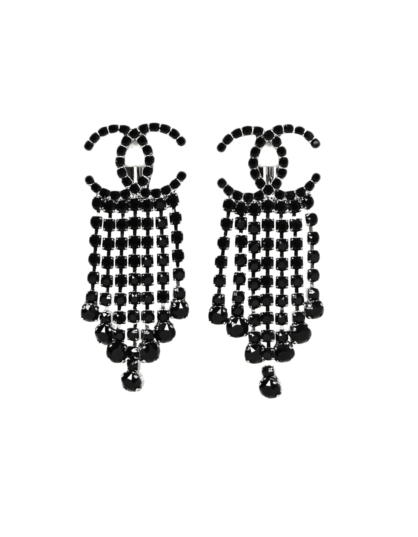Chanel Black Crystal CC Drop Earrings Jewelry