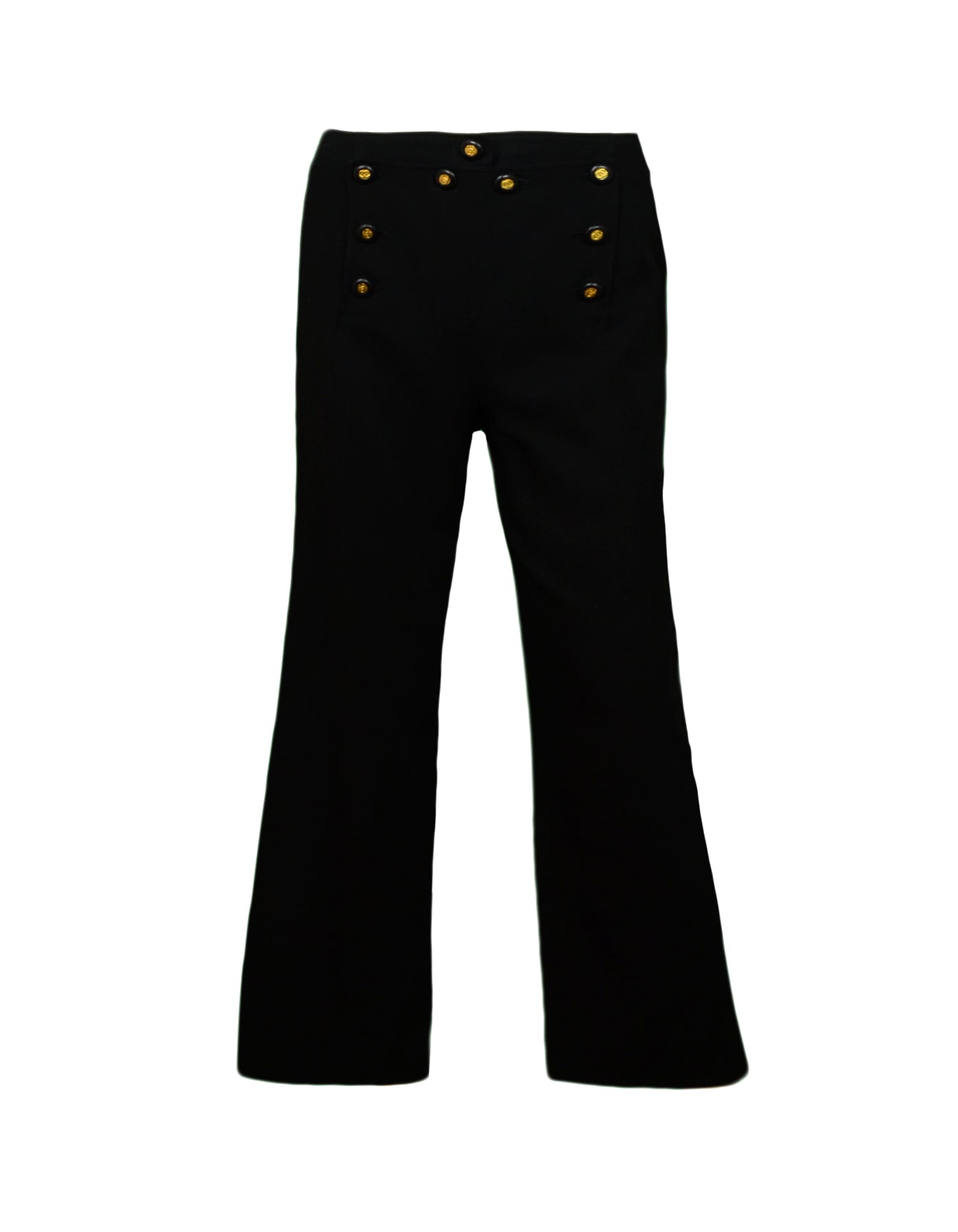 Chanel Black Wool Sailor Pants w/ 9 CC Buttons sz 34