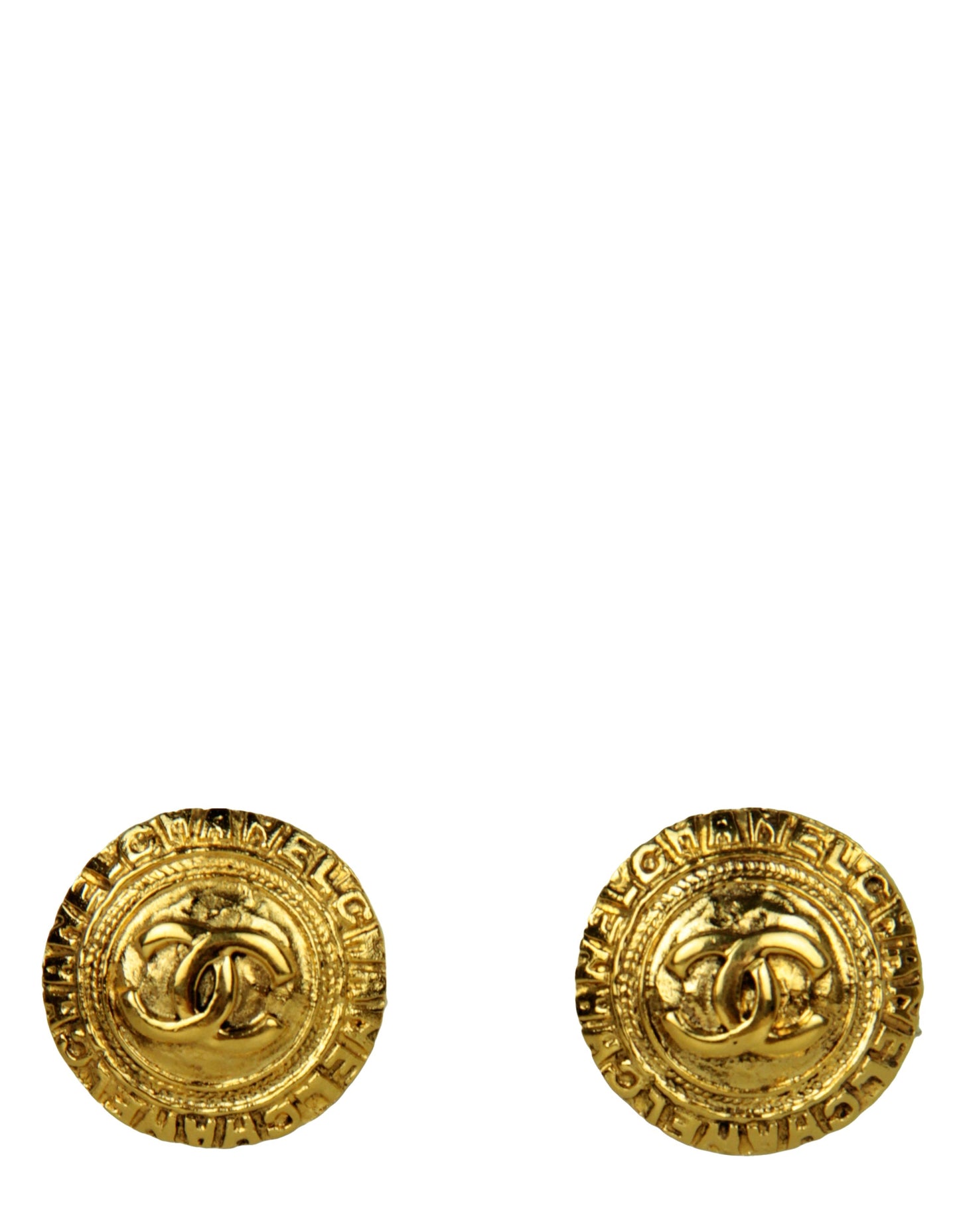 Chanel Goldtone 1" CC Button Clip-On Earrings Jewelry