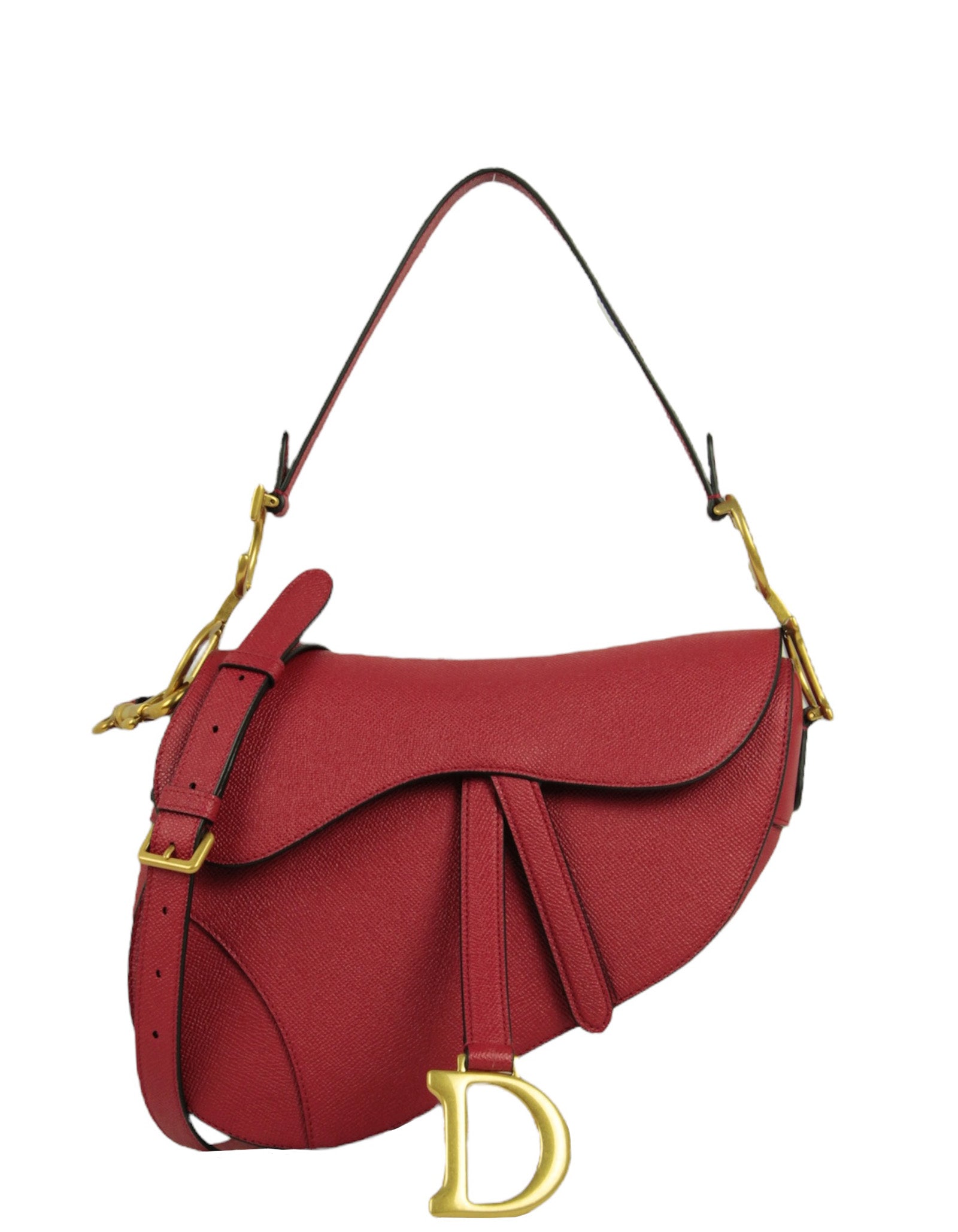 Dior Handbag Christian Calfskin Saddle Bag w Strap 2 Leather Red Shoulder Bag