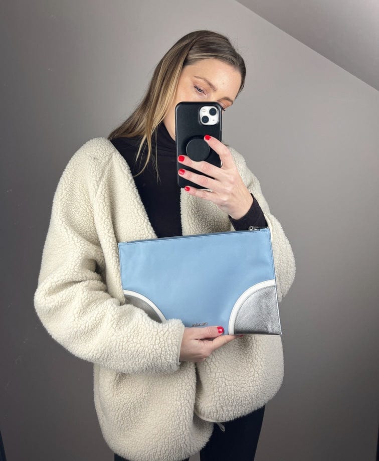 Prada Clutch Bag Leather Saffiano Blue