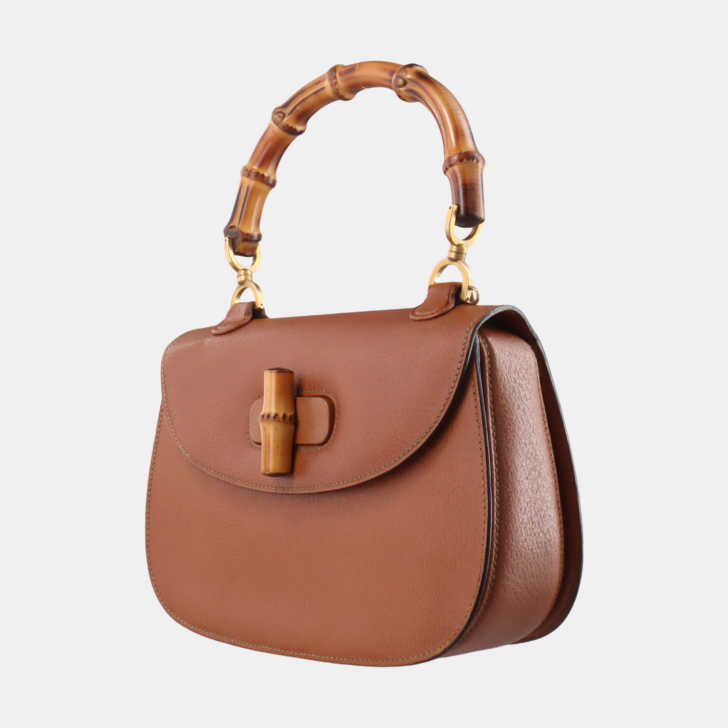 Gucci Bamboo Top Handle Leather Brown Tan Medium Travel Bag