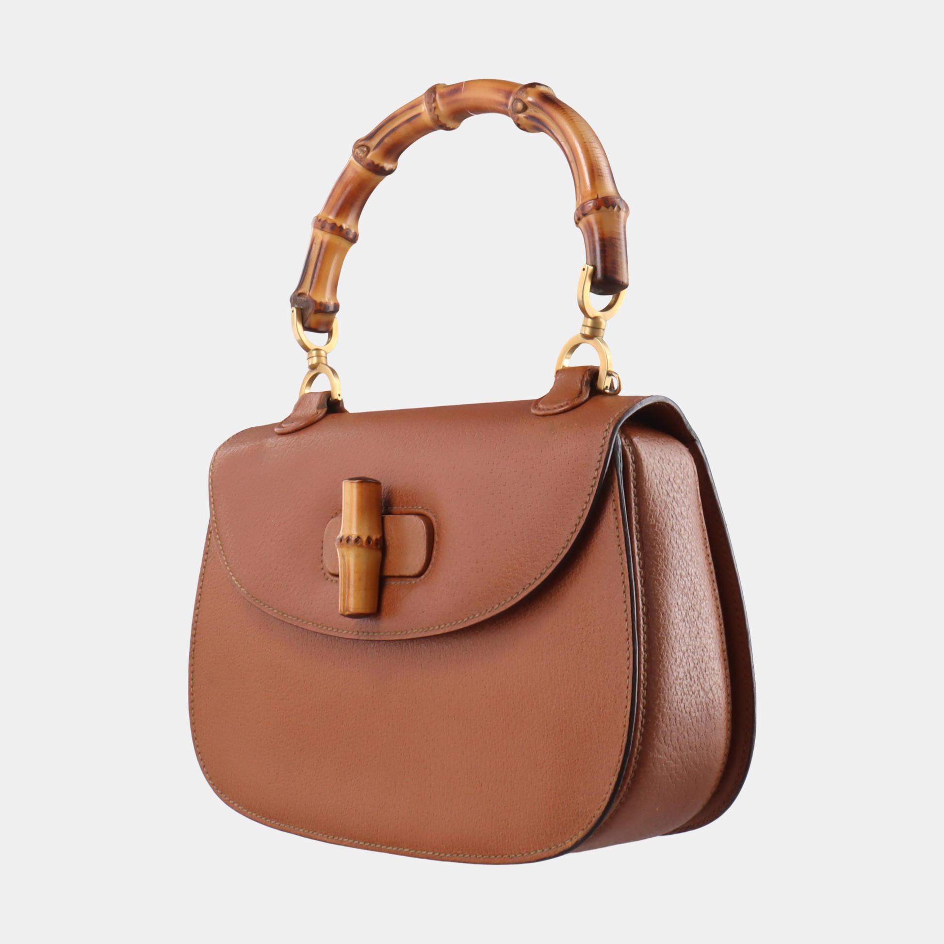 Gucci Bamboo Top Handle Leather Brown Tan Medium Travel Bag