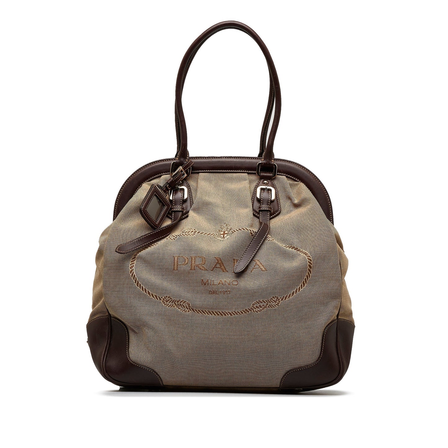 Prada Canapa Frame Tote Bag Brown Logo