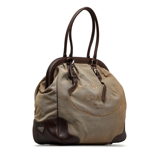 Prada Canapa Frame Tote Bag Brown Logo