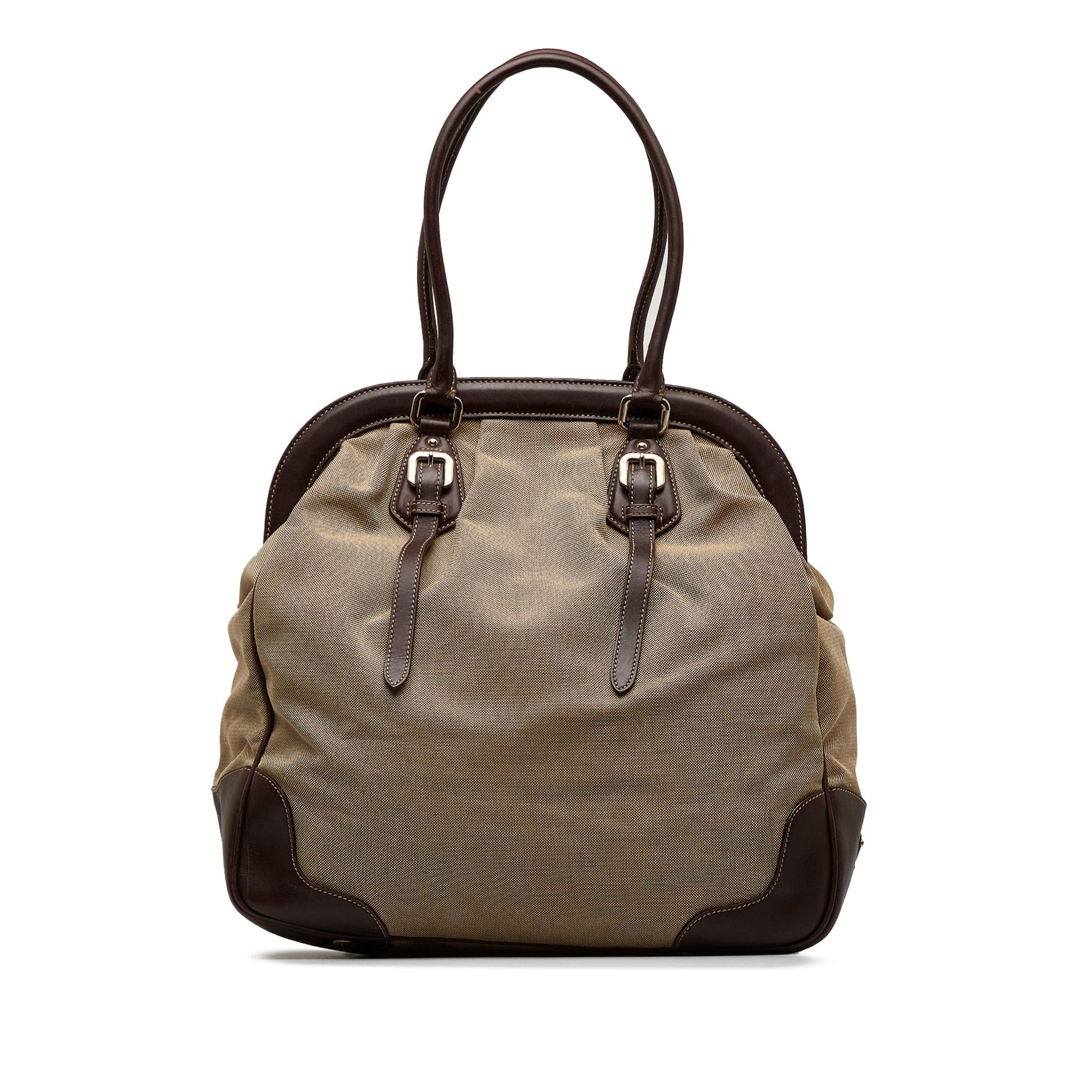 Prada Canapa Frame Tote Bag Brown Logo
