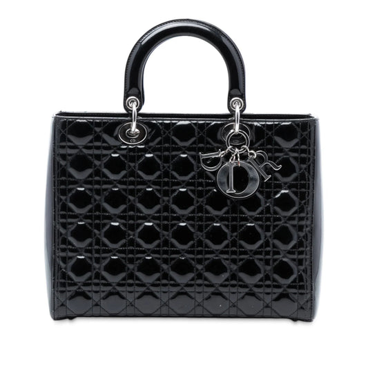 Dior Handbag Cannage Lady Satchel 4 Patent Black Large Satchel Bag