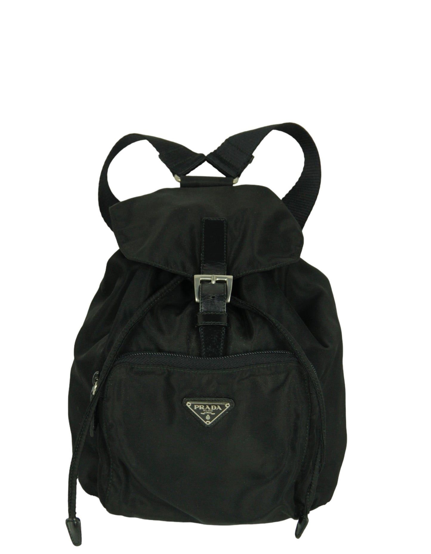 Prada Handbag Backpack w Front Pocket Leather Nylon Black