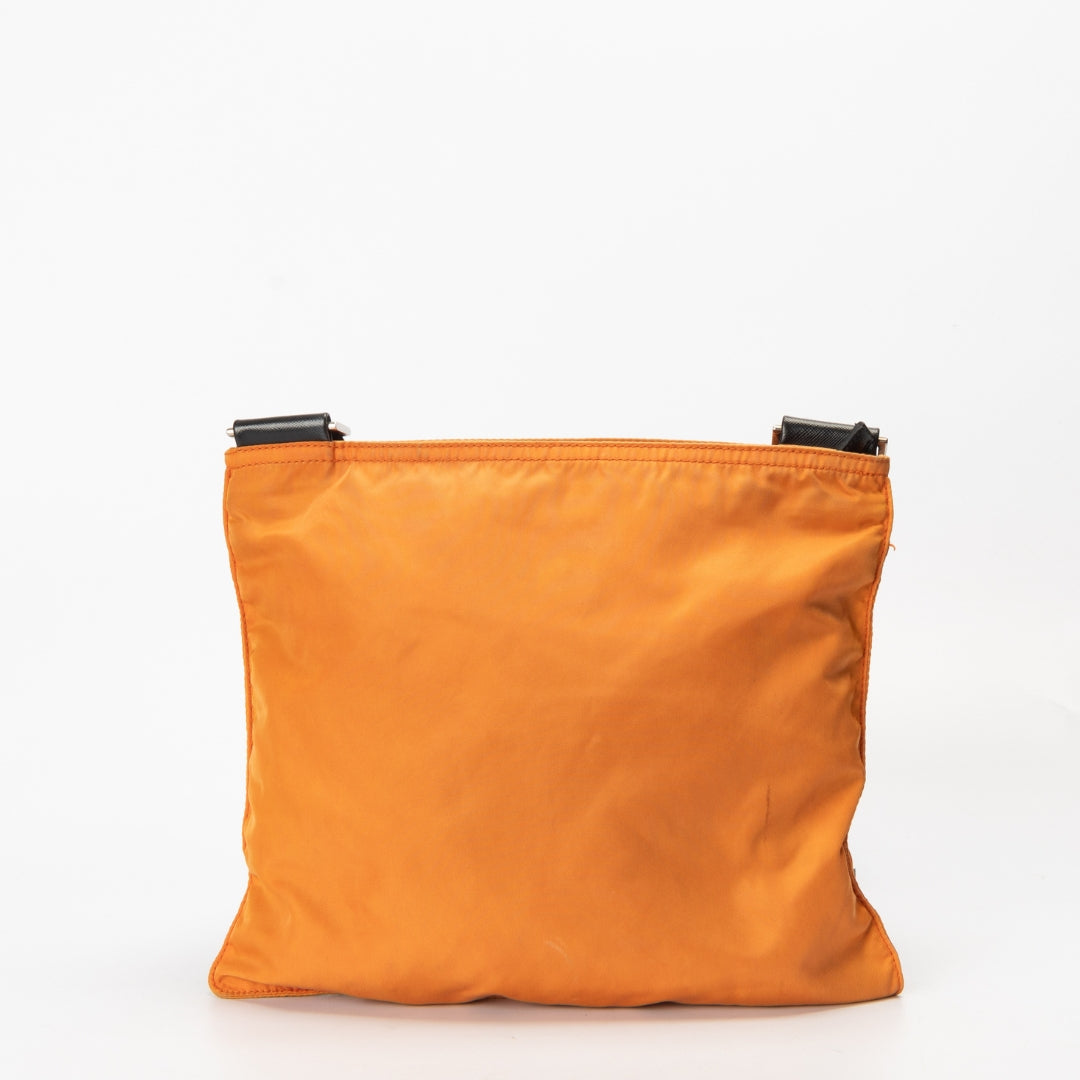 Prada Thin Pochette Triangle Crossbody Bag Nylon Orange Logo
