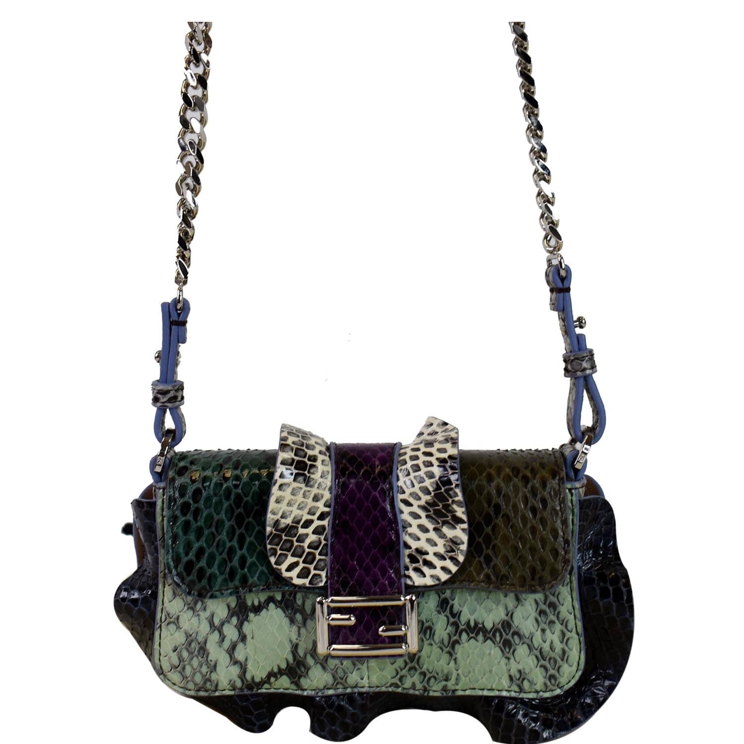 Fendi Baguette Microwave Python Crossbody Bag Multi Leather Chain
