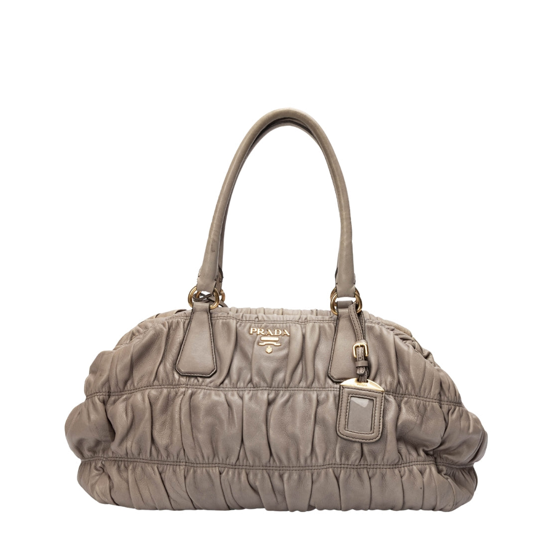 Prada Grey Nappa Gaufre Bag Leather Gray Top Handle Travel Bag