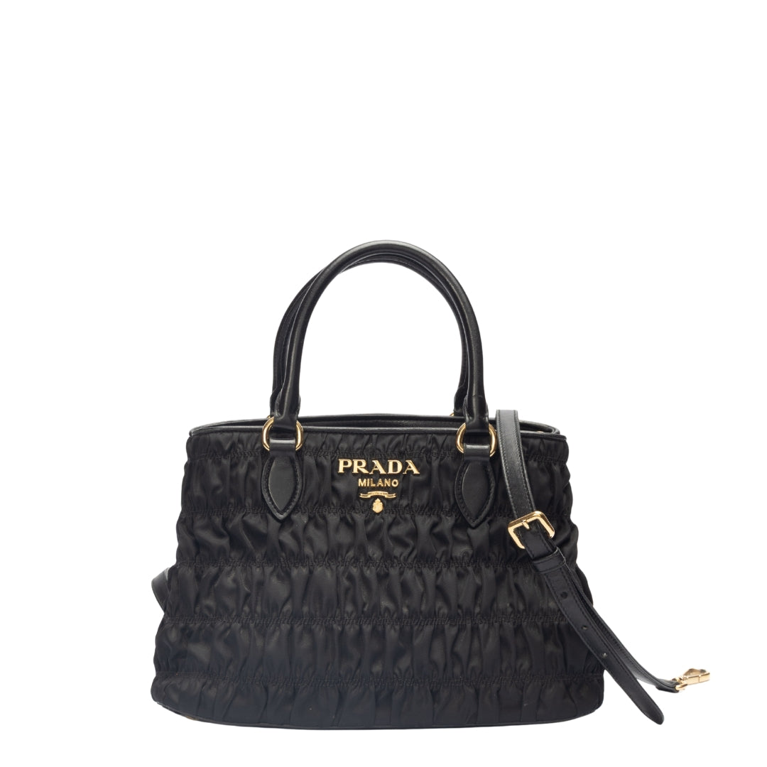 Prada Gaufre Tessuto Convertible Satchel Nylon Black Satchel Bag