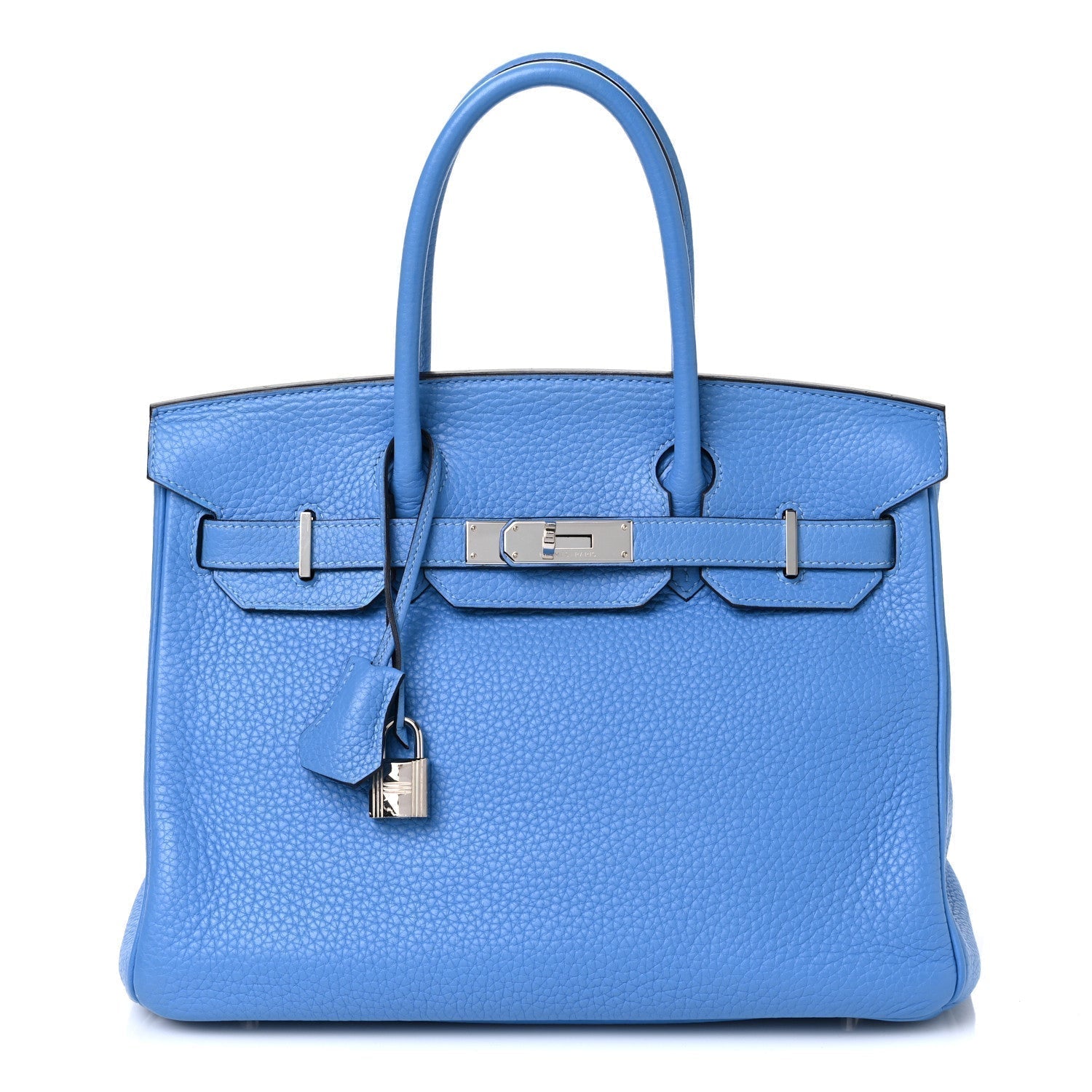 Hermes Taurillon Clemence Birkin Bleu Paradis Handbag Travel Bag