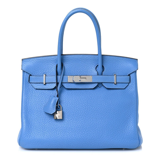 Hermes Taurillon Clemence Birkin Bleu Paradis Handbag Travel Bag