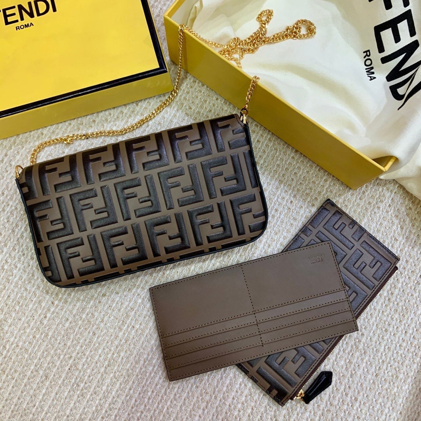 Fendi Wallet On Pouches Ff Brown Chain Crossbody Bag