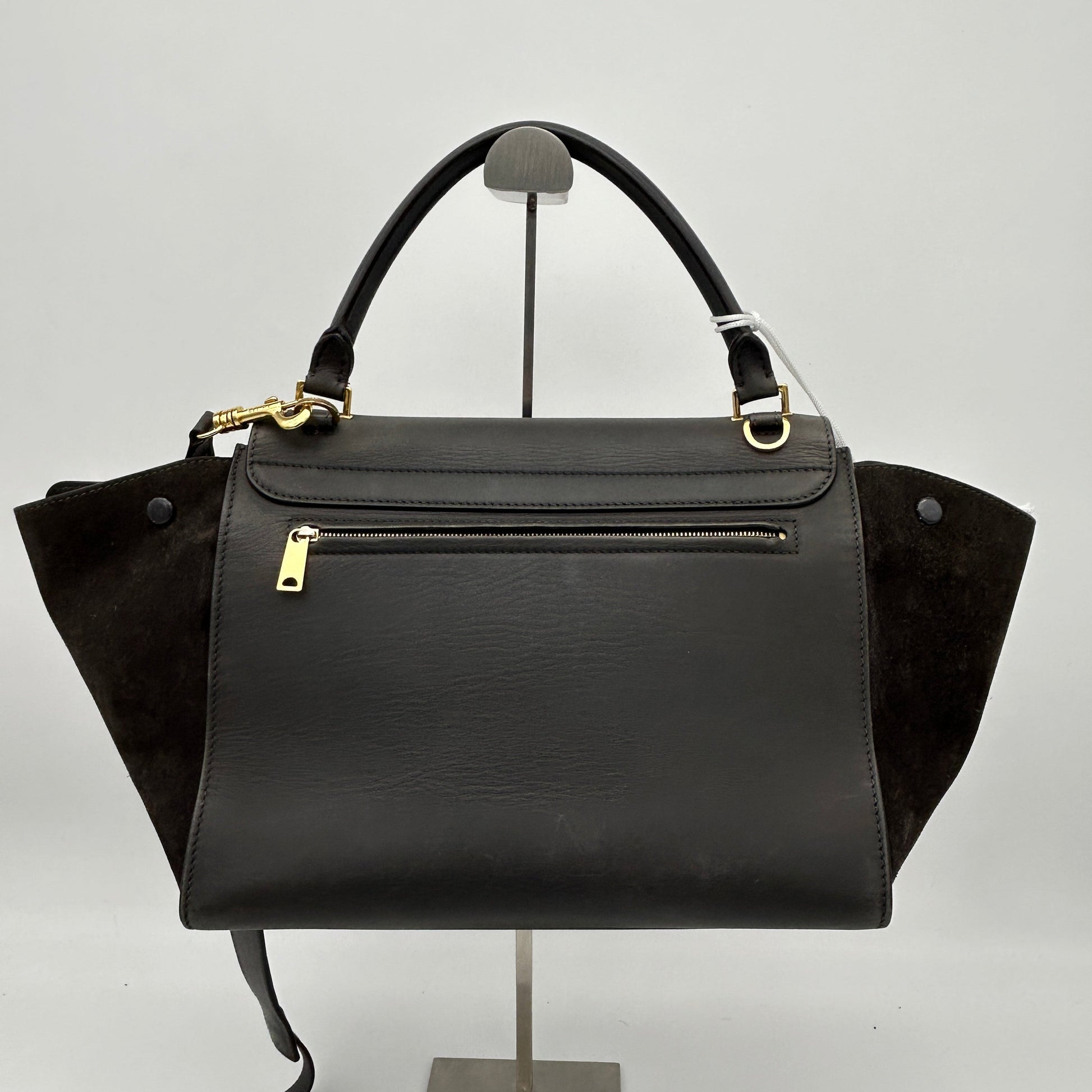 Luxury Smooth Calfskin Trapeze Bag Dark Grey Suede Medium Travel Bag
