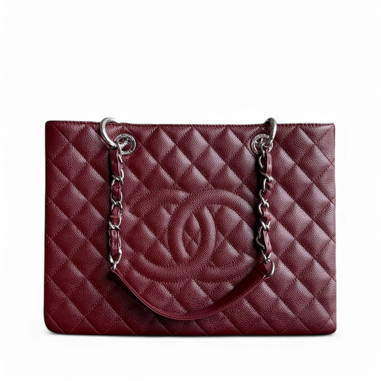 Chanel GST Grand Shopping Tote - Burgundy Caviar Quilted Silver Tote Bag