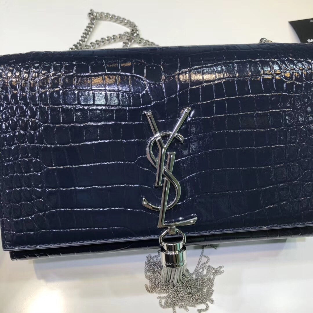 YSL Saint Laurent Kate Tassel Embossed 7.8in 20cm Black Small Chain Handbag Ysl 474366Dnd0N1000