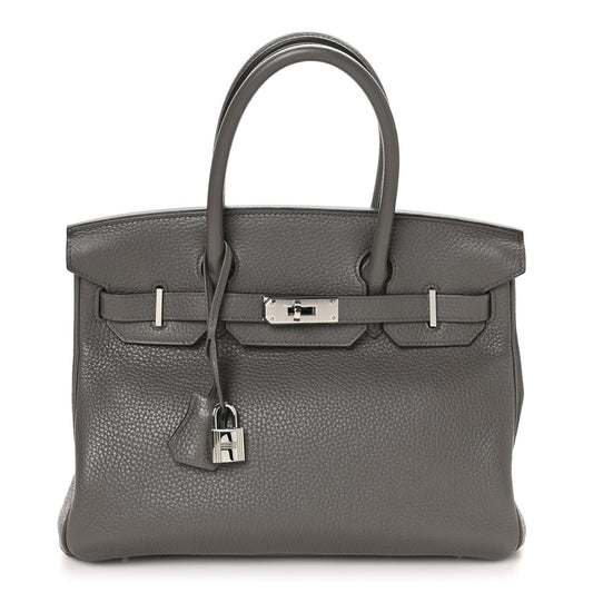 Hermes Taurillon Clemence Birkin Etain Handbag Travel Bag