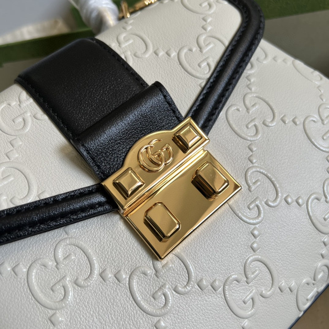gg Debossed gg 11in 29cm White Small Top Handle Handbag