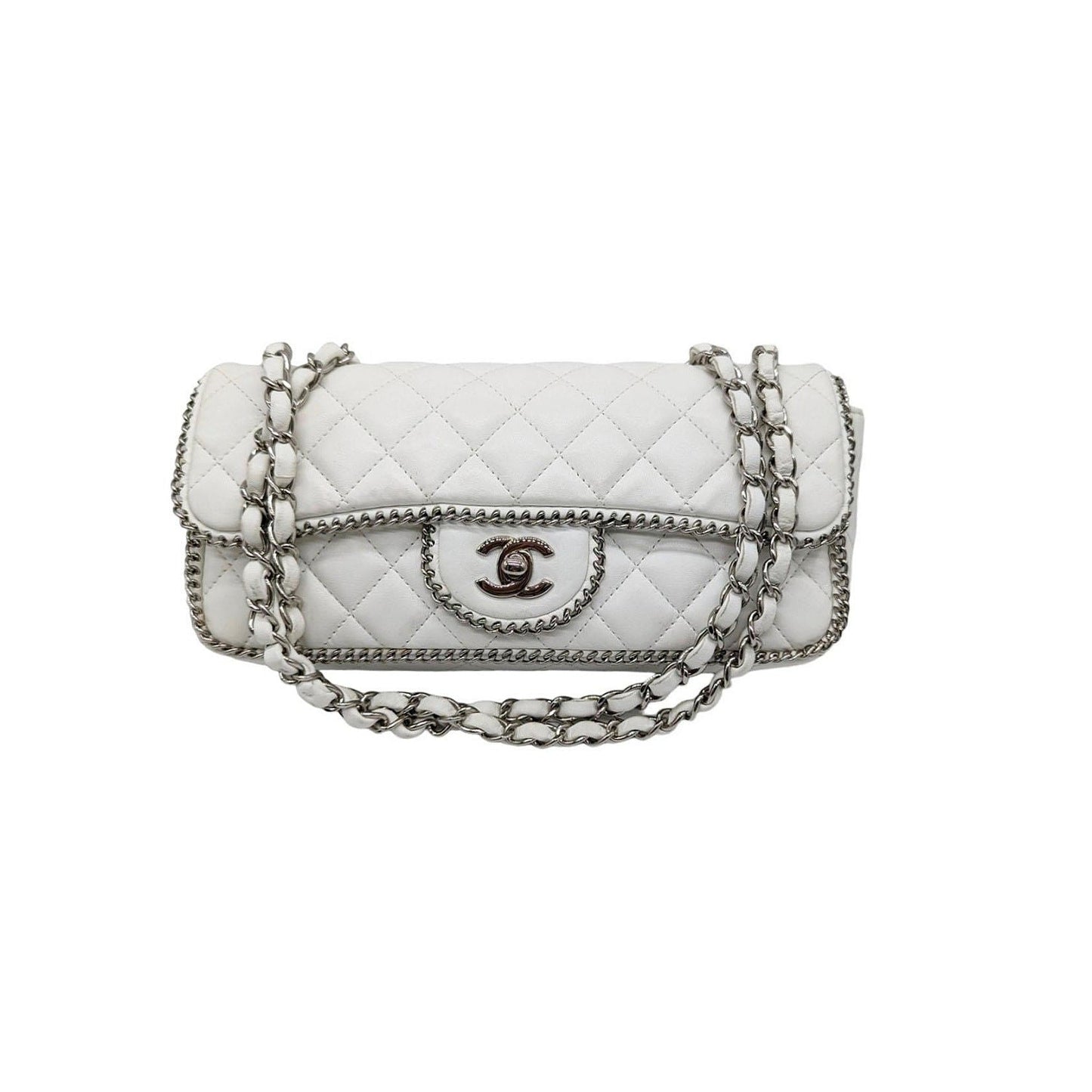 Chanel White Quilted Madison East-West Chain Flap Bag