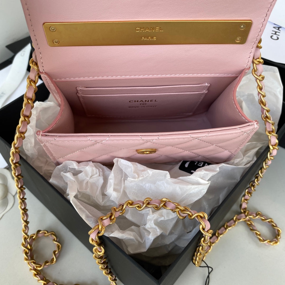 Chanel Clutch With Hardware Pinike For Women Handbags Gold Chain Shoulder Bag