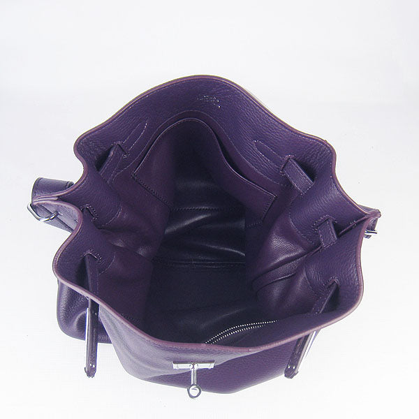 Hermes Luxury Nappa Shoulder Bag Purple Leather Silver
