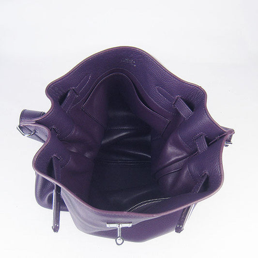Hermes Luxury Nappa Shoulder Bag Purple Leather Silver