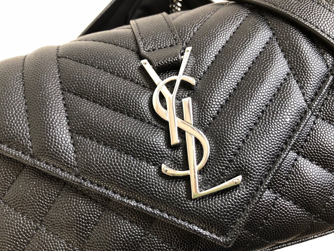 YSL Saint Laurent Envelope Mix MatelassÃ© 8in 21cm Grain De Poudre Black Small Handbag