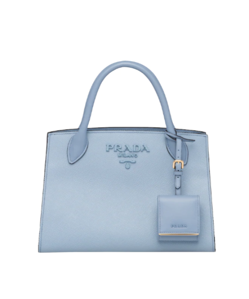 Prada Monochrome Bag Light Leather Saffiano Blue Travel Bag