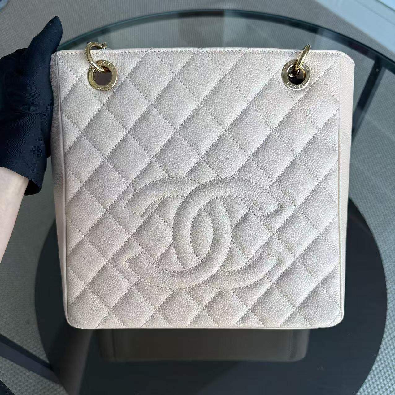 Chanel PST Petite Shopping Tote - Caviar Quilted Beige Tote Bag