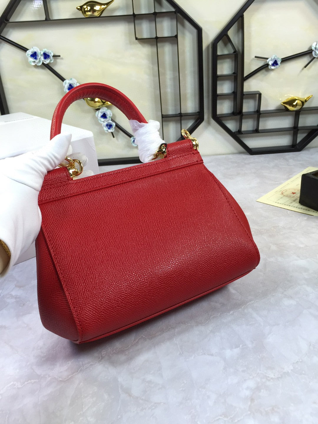 Top Quality Sicily Handbag In Dauphine For Red Medium Travel Bag