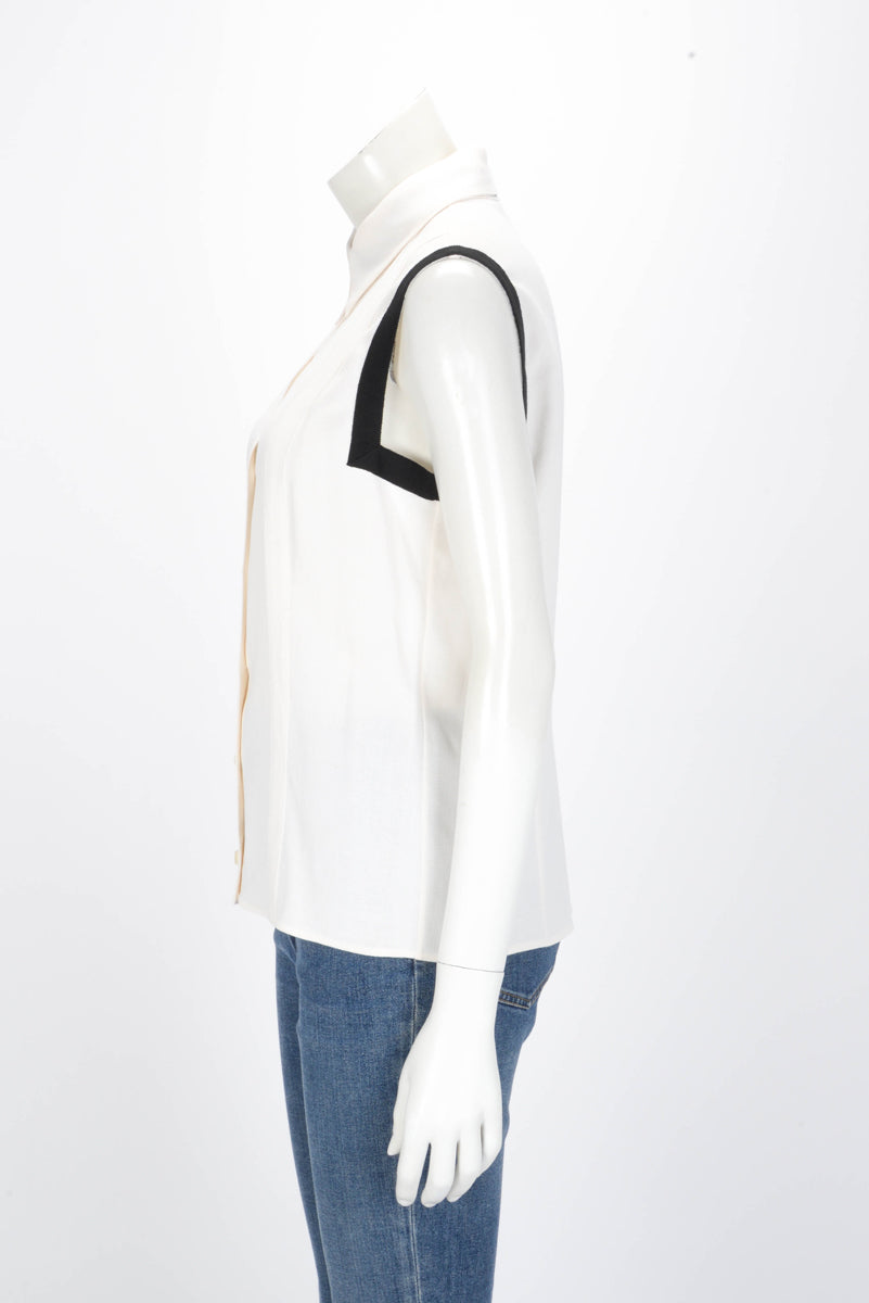 Chanel Ecru & Black Crepe Detail Trim Top FR 40 Accessory