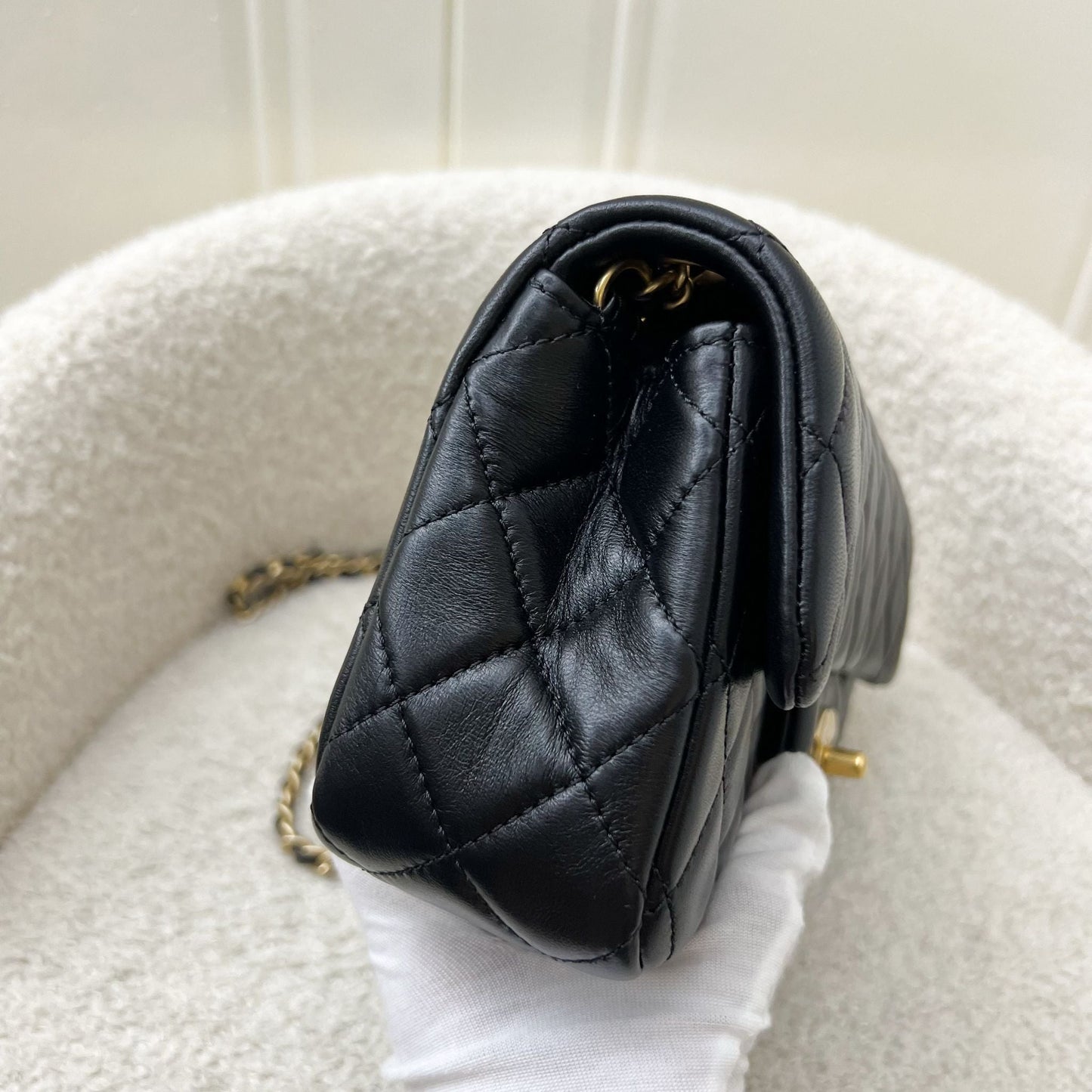 Chanel Pearl Crush Mini Rectangular Flap in Black Lambskin and AGHW (Model: ) Accessory