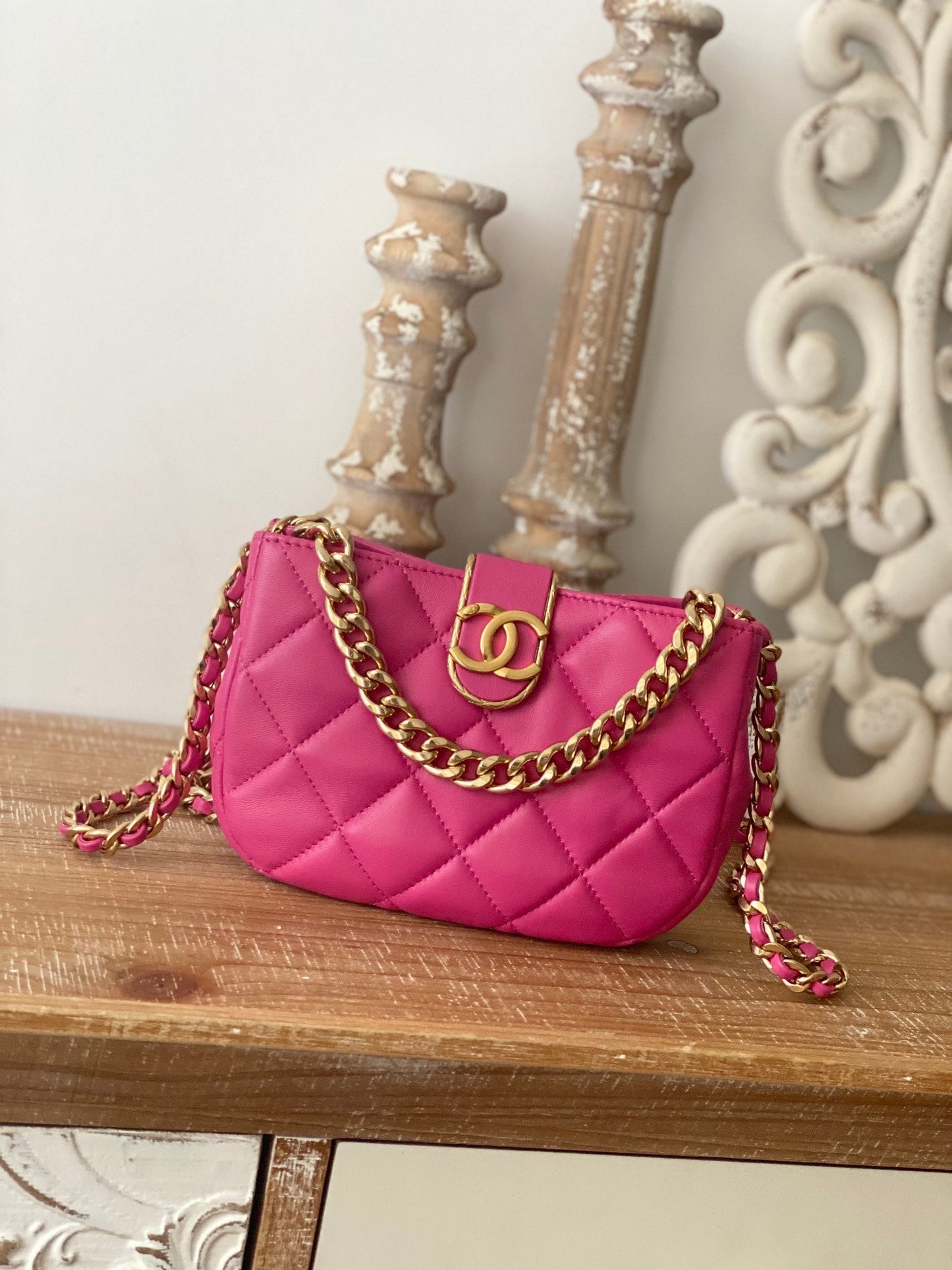 Chlsmall Hobo Bag Hardware Pinike For Women Gold Shoulder Bag