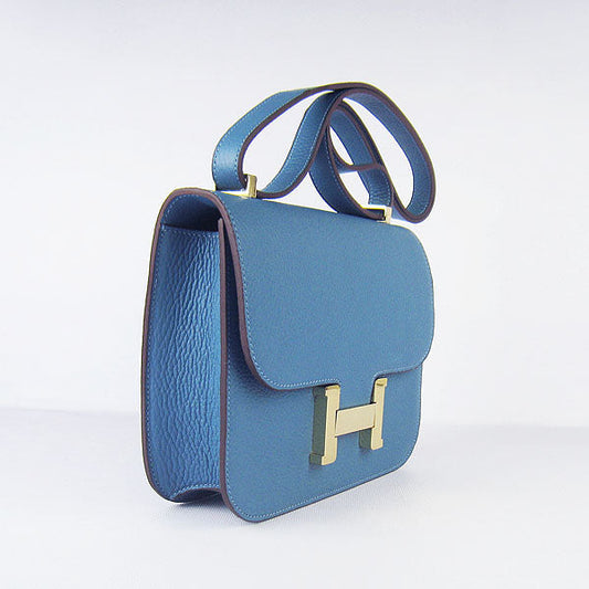 Hermes Luxury Constance Cowskin Bag H Golden Leather Blue Travel Bag