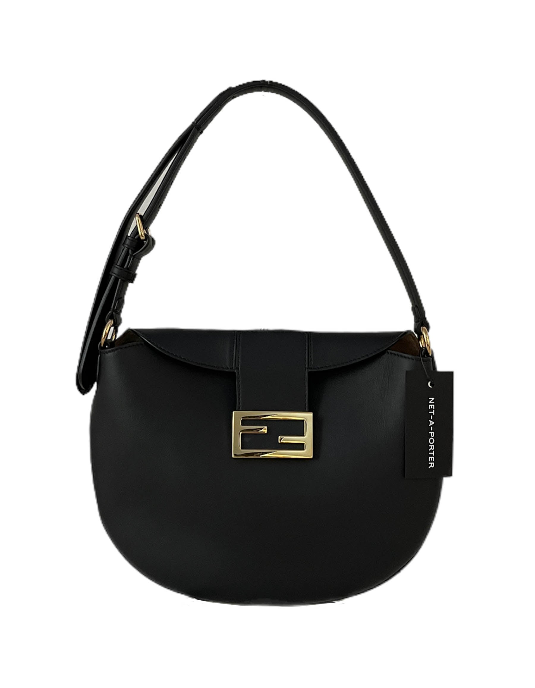 Fendi Handbag NEW Crescent Shoulder Bag Leather Black Small