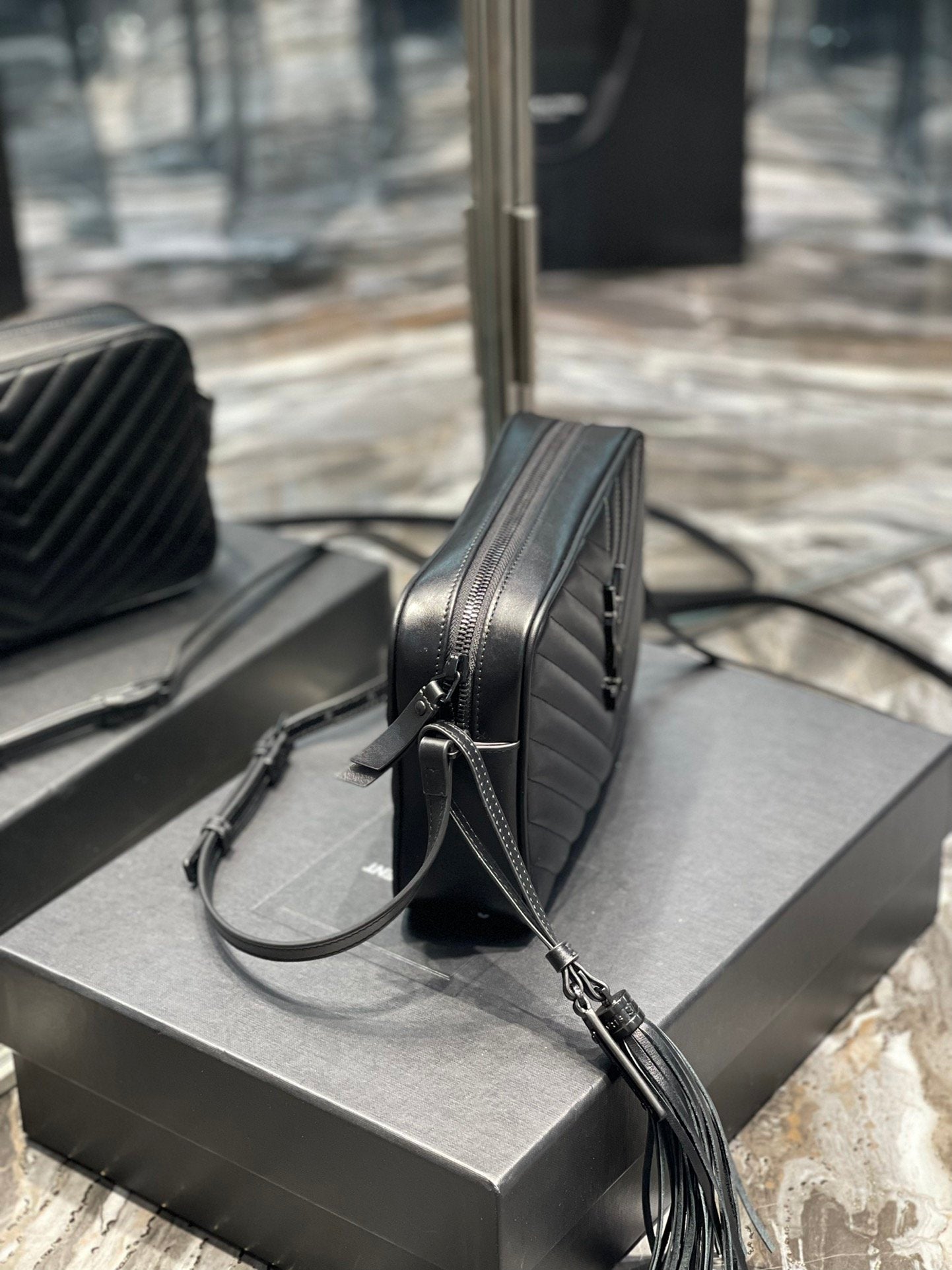 YSL Saint Laurent Lou Camera Metal Hardware 9in Black Crossbody Bag
