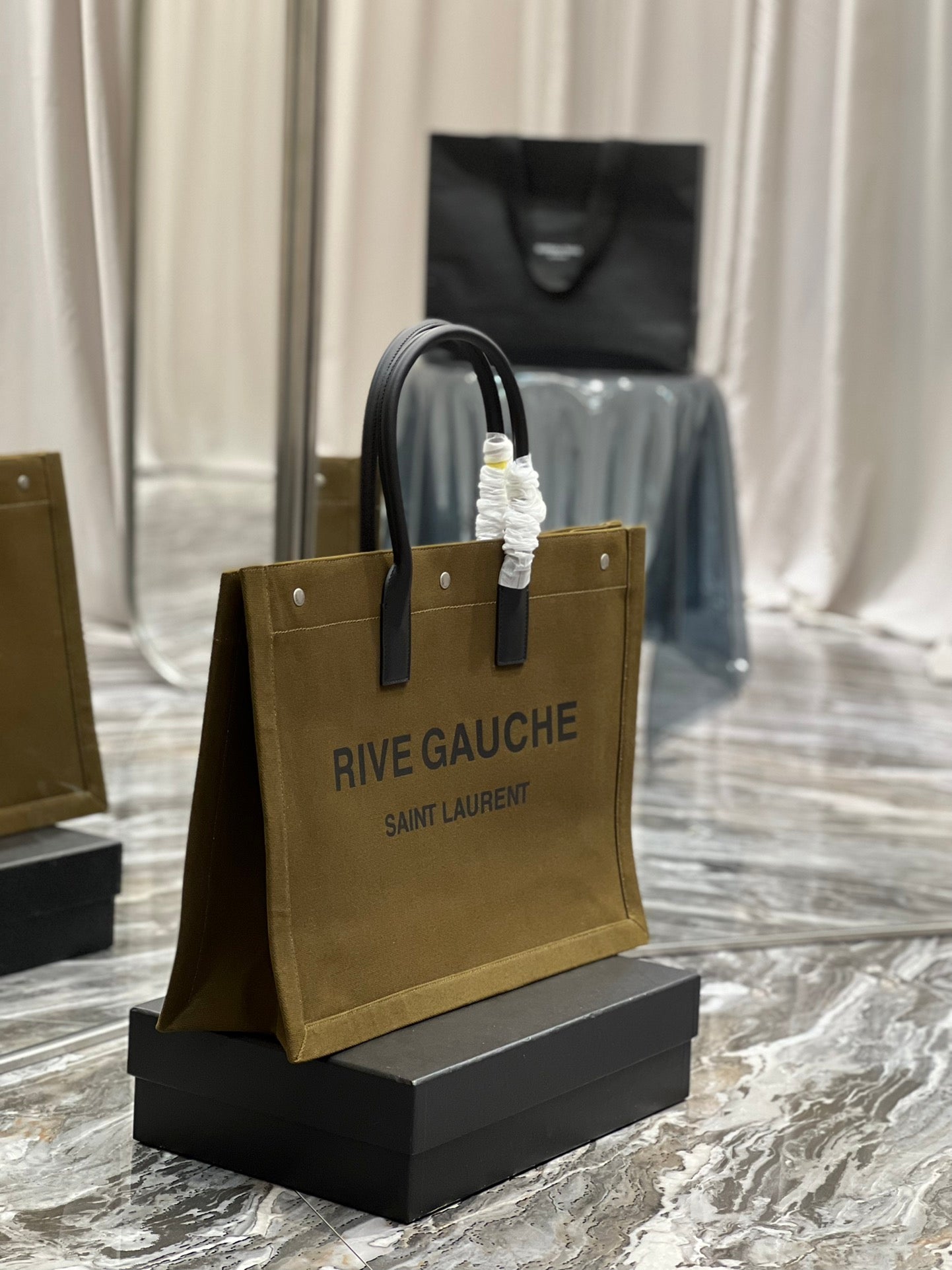 YSL Saint Laurent Rive Gauche Dark Kaki 18.9in Tote Bag