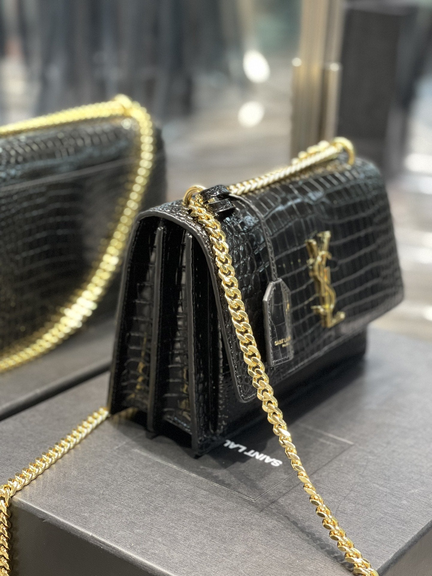 YSL Saint Laurent Sunset Handbag Chain Travel Bag Women 86In22Cm Black