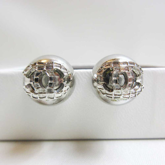 Chanel Silver Earrings Coco Mark AB Rank Jewelry
