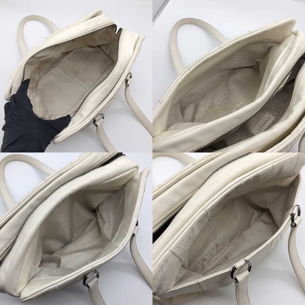 Chanel Leather Boston Bag White Chocolate Bar Travel Bag