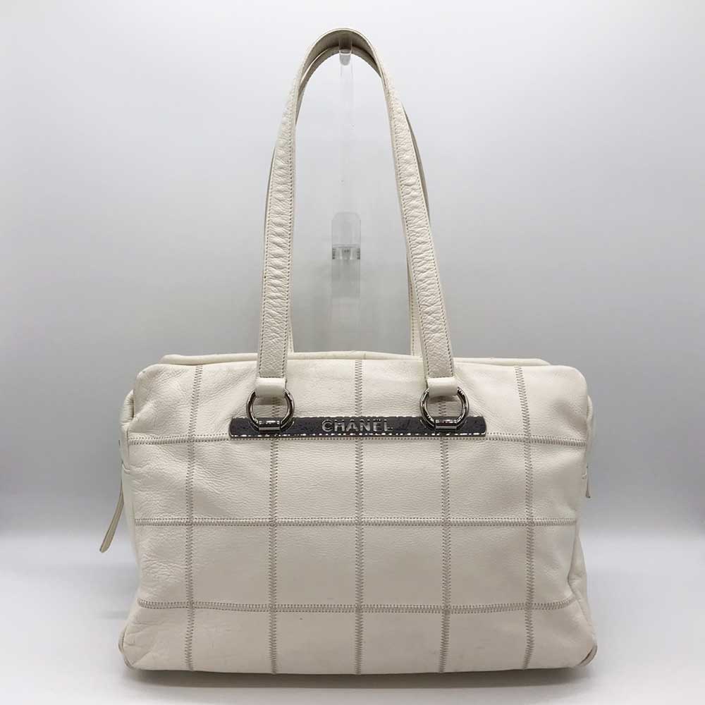 Chanel Leather Boston Bag White Chocolate Bar Travel Bag