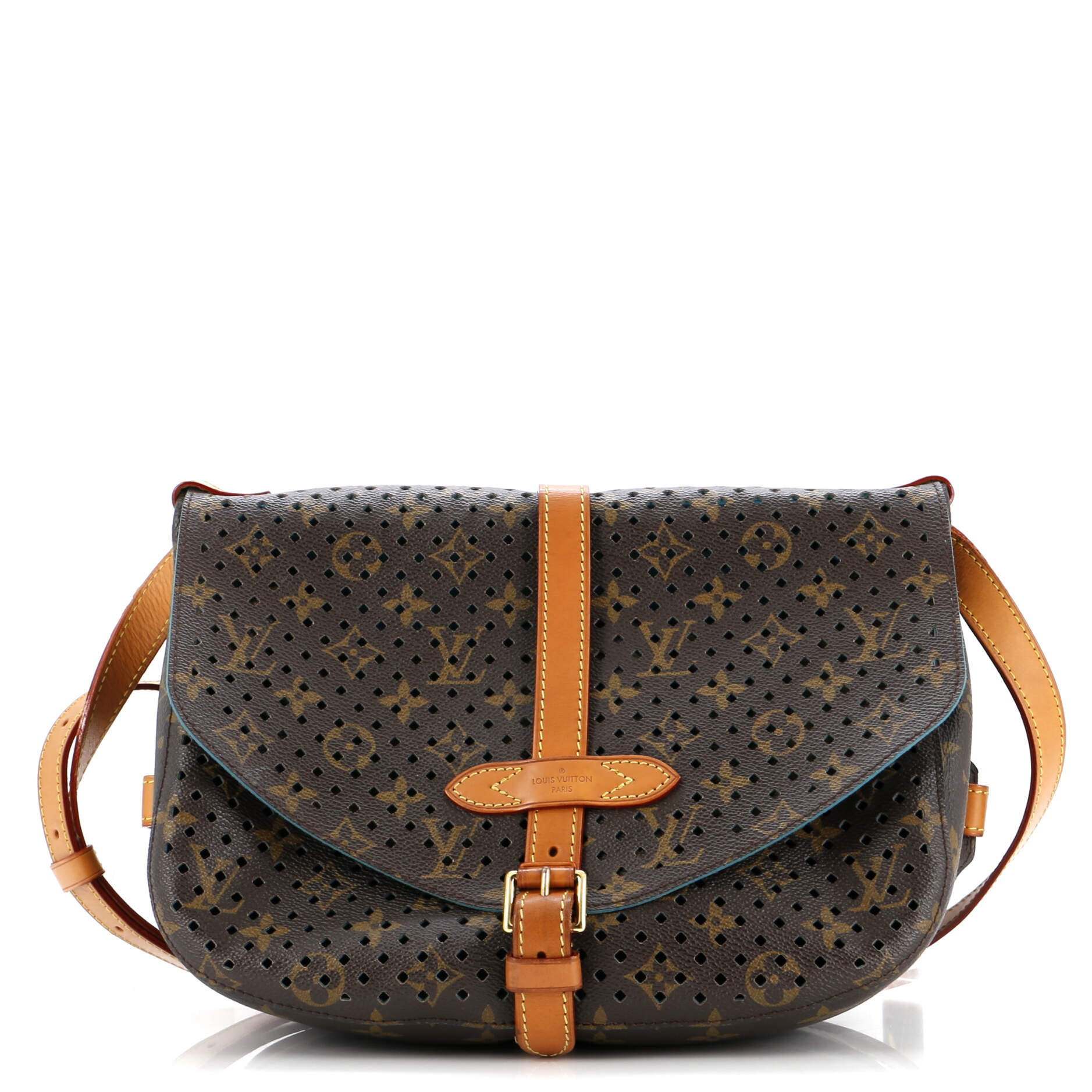Louis Vuitton Flore Saumur Handbag Perforated Canvas Monogram Travel Bag